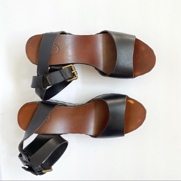 ASH Vanina black brown leather cut out design platform wedge open toe sandal - Picture 6 of 15